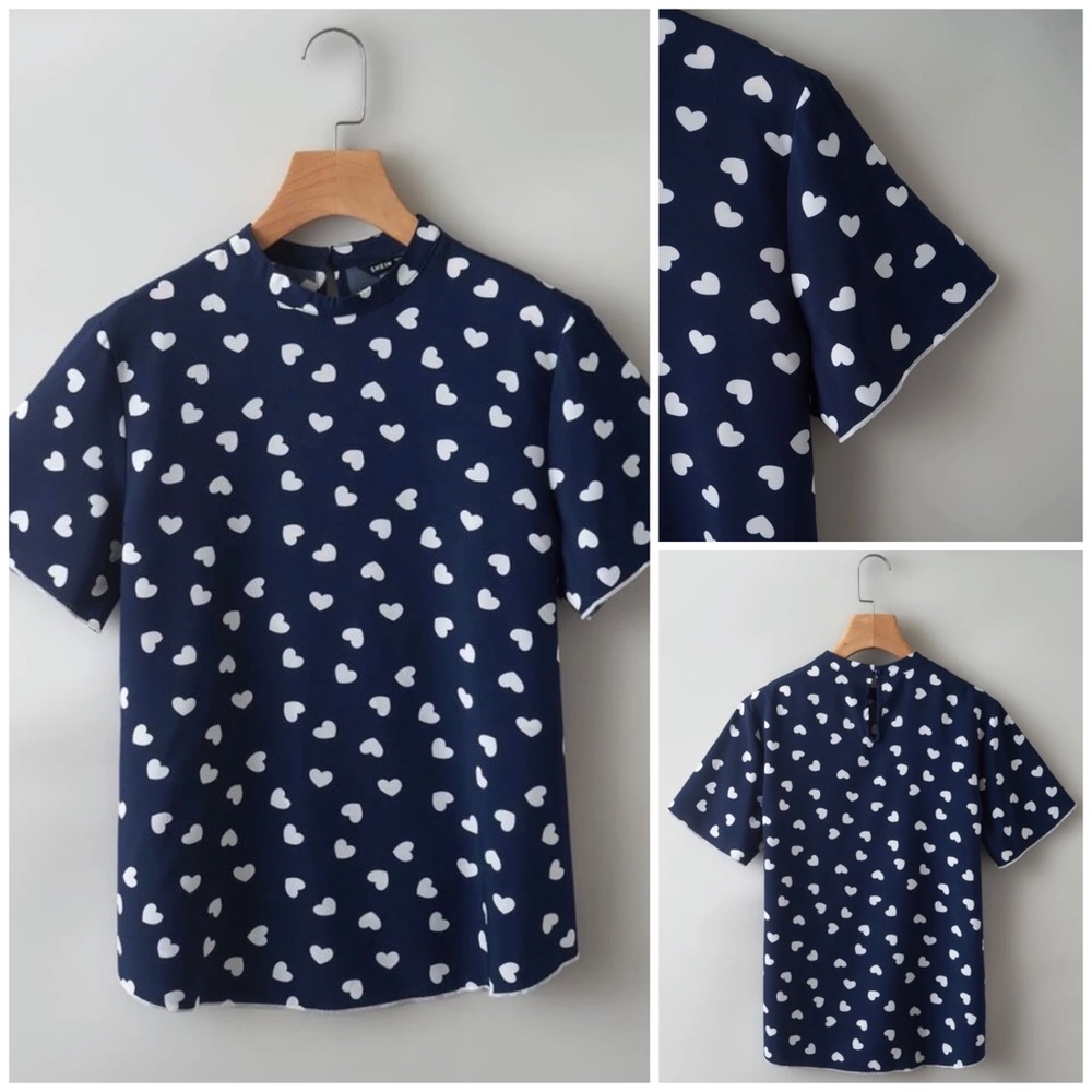 NWT Blue Blouse with Heart Prints (XL 12)